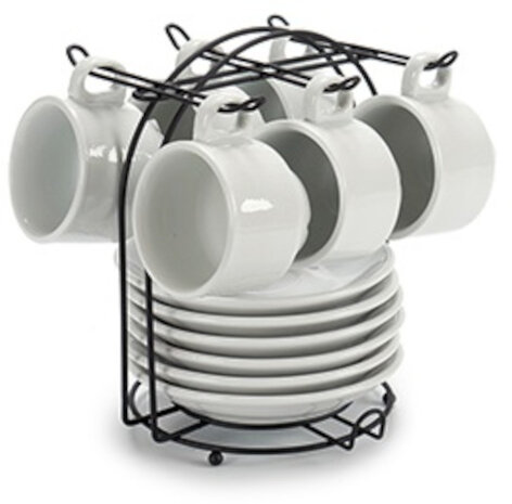 koffieset 14,5 x 14,5 x 17,5 cm porselein wit 13-delig