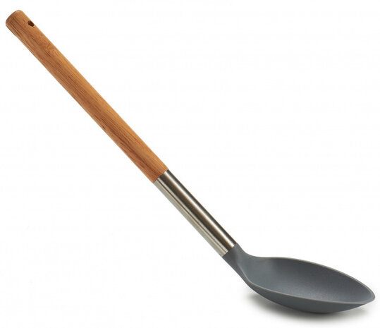 opscheplepel 33,5 cm hout/RVS/nylon zwart/bruin