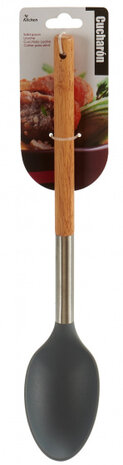 opscheplepel 33,5 cm hout/RVS/nylon zwart/bruin