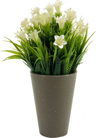 kunstplant Bell 12 x 23 cm wit/groen/grijs