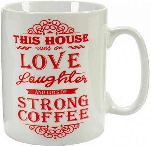 koffiemok Strong Coffee 500 ml porselein rood/wit