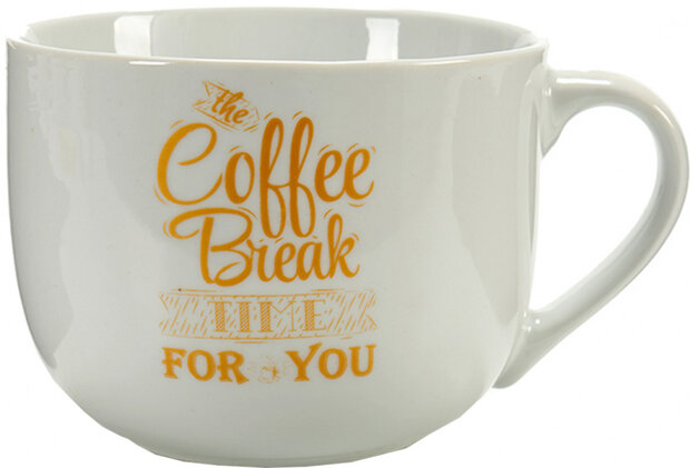 koffiemok Coffee Break 500 ml porselein wit/goud