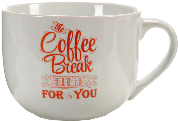 koffiemok Coffee Break 500 ml porselein wit/rood