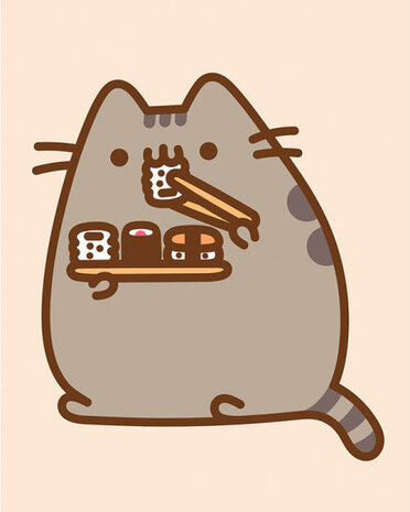 wanddecoratie Sushi 25 x 20 cm canvas beige/bruin