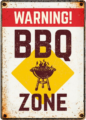 wandbord BBQ Zone 21 x 14,8 cm staal wit/bruin