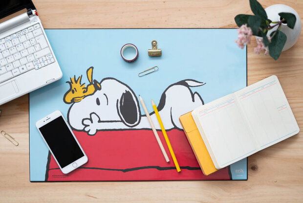 bureauonderlegger Snoopy 34,5 x 49,5 cm PVC blauw