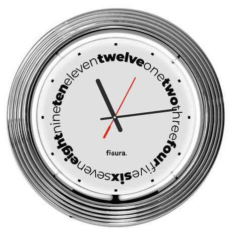 wandklok neon 38 cm staal wit/zwart/zilver 2-delig