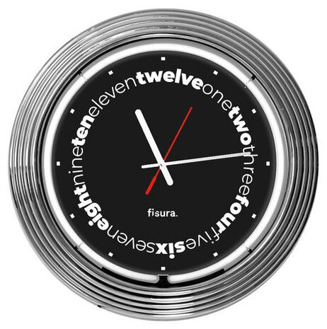 wandklok neon 38 cm staal zwart/wit/zilver 2-delig