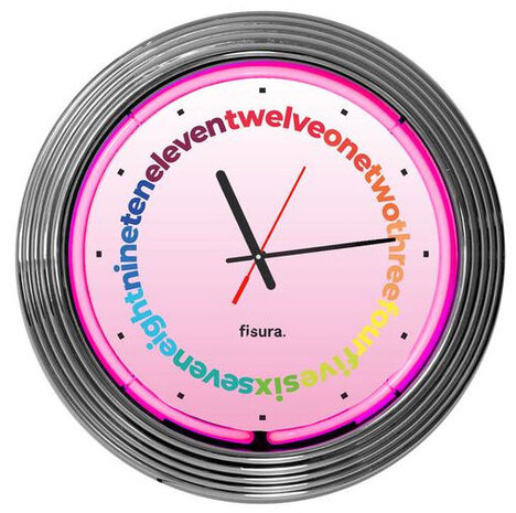 wandklok neon 38 cm staal roze/zilver 2-delig