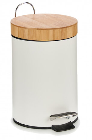 pedaalemmer 3 liter 22,5 x 25,5 cm staal/bamboe wit