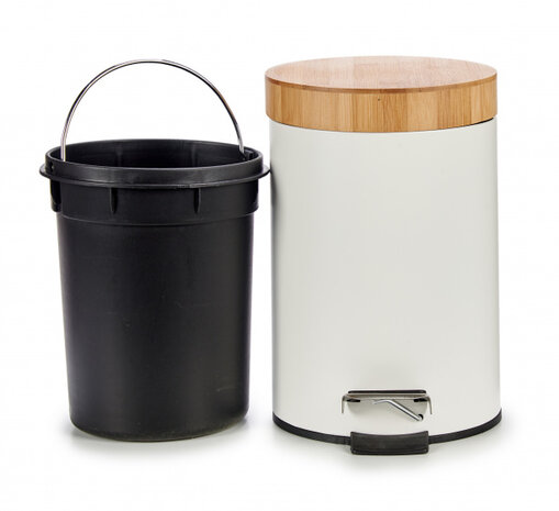 pedaalemmer 3 liter 22,5 x 25,5 cm staal/bamboe wit