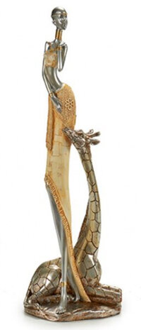 decoratiebeeld African Lady 46 cm polyresin zilver