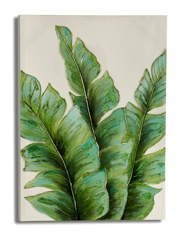 wanddecoratie blad links 50 x 70 cm canvas groen