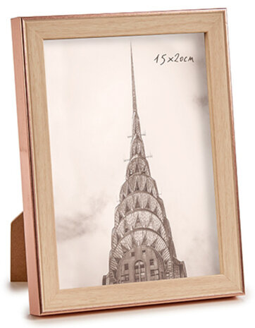fotolijst 20 x 15 cm glas/hout koper/bruin