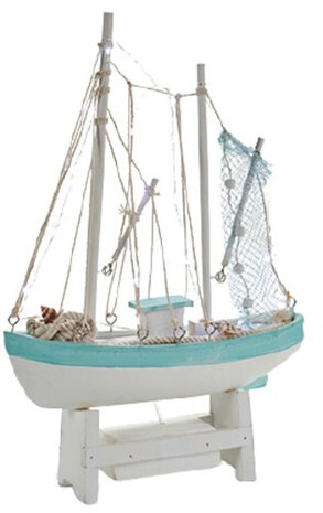 decoratiebeeld vissersboot 41,5 cm hout turquoise