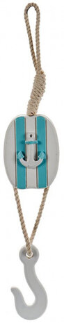 decoratiehanger anker 50 cm hout wit/turquoise