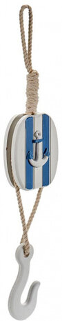 decoratiehanger anker 50 cm hout wit/blauw