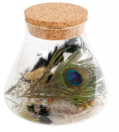 droogbloemen Pauw 19 x 18 cm glas/kurk groen