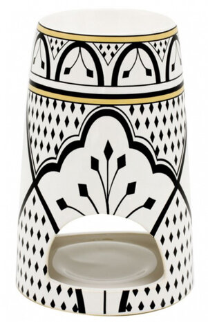 waxbrander Flower Power 15 cm keramiek wit/zwart