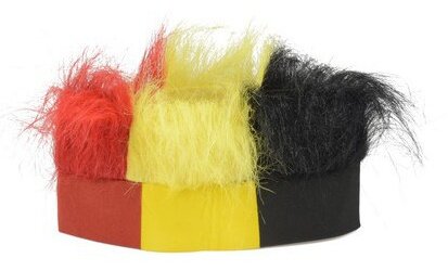 Hoofdband met pruik rood/geel/zwart