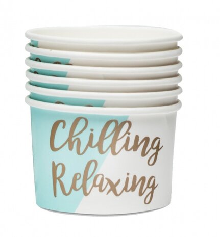 bakjes Chilling Relaxing 6 cm blauw/wit 6 stuks