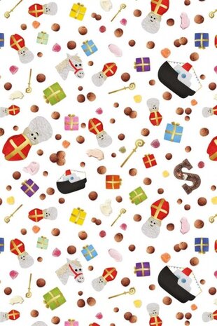 inpakpapier apparaatrol Sinterklaas 200 x 30 cm wit