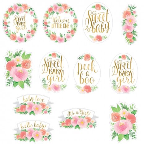Cutouts babyshower bloemen 12 stuks meisjes