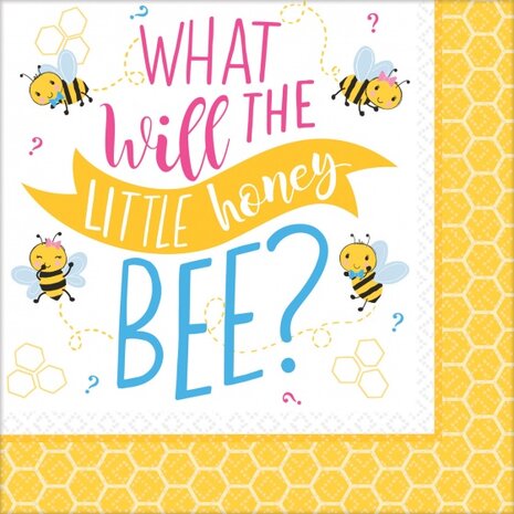 servetten babyshower &quot;What will it Bee?&quot; 16 stuks 33 x 33 cm