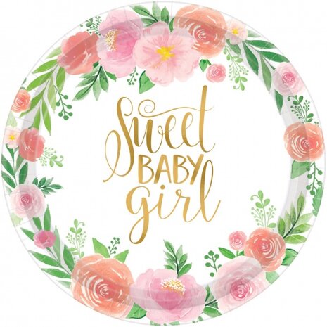 feestborden babyshower bloem 26,7 cm 8 stuks