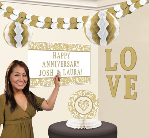 feestdecoratieset Colourful Wedding goud 9-delig