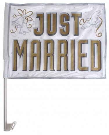 autovlag &quot;Just married&quot; wit/goud