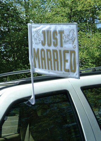 autovlag &quot;Just married&quot; wit/goud
