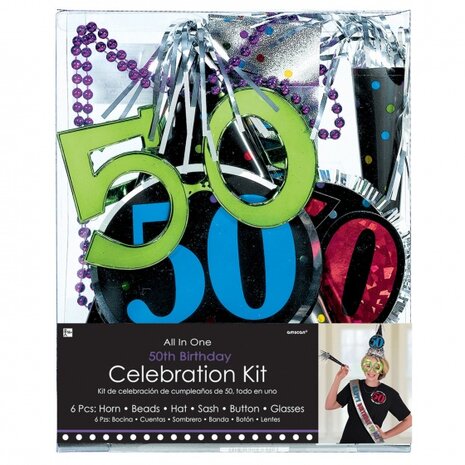 verjaardagsfeestset 50 jaar multicolor 6-delig