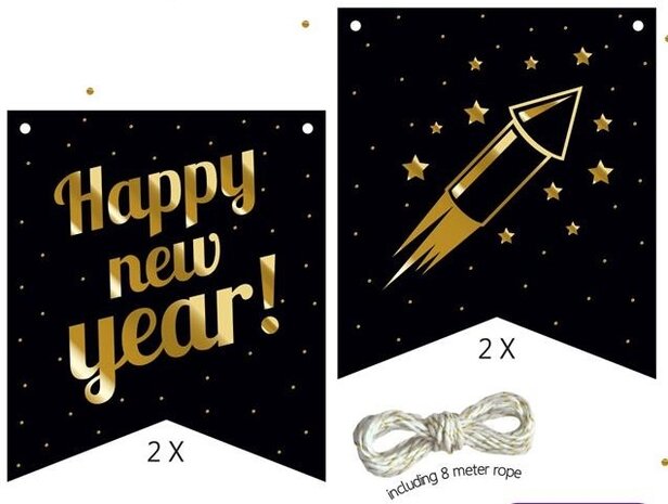 vlaggenlijnkit &#039;happy new year&#039; 8 meter 5-delig