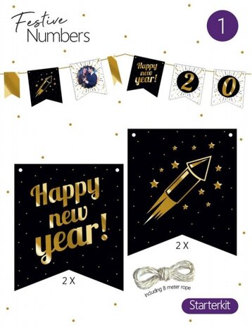 vlaggenlijnkit &#039;happy new year&#039; 8 meter 5-delig