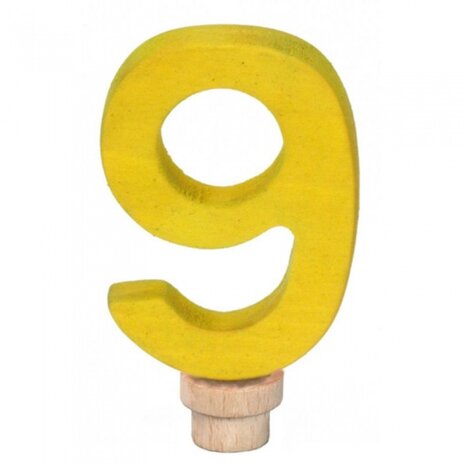 verjaardagscijfer 9 ringplug 7 cm geel