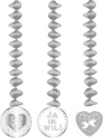rotorspiralen &quot;Ja ik wil&quot; 3 stuks zilver
