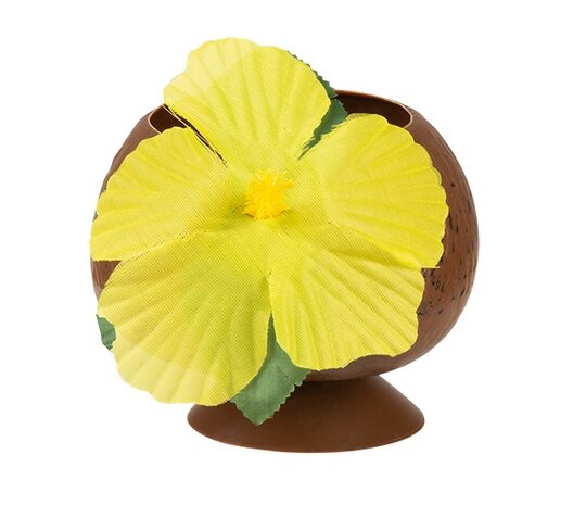 drinkbeker kokosnoot met gele bloem