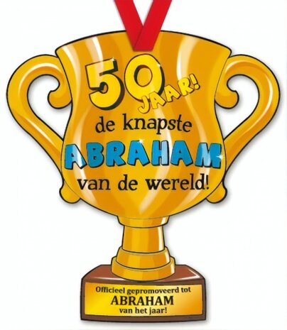 trofee 50 jaar de knapste Abraham 33 cm karton goud