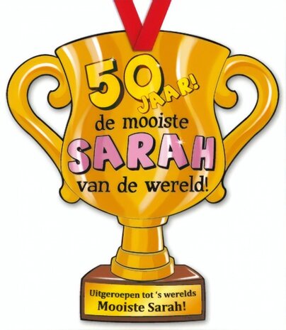 trofee 50 jaar de mooiste Sarah 33 cm karton goud