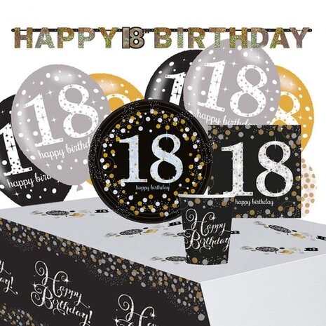 partypakket 18e verjaardag dames glitter 41 stuks