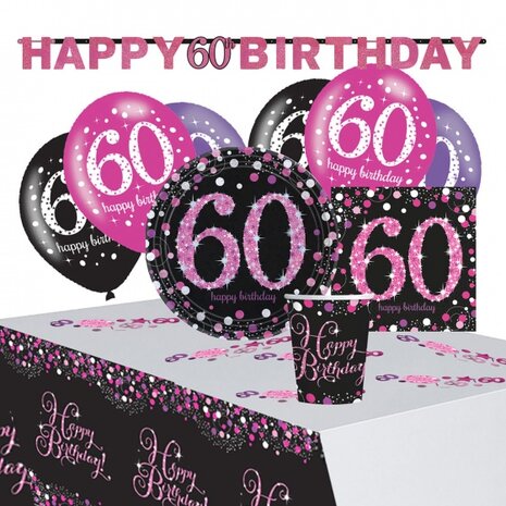partypakket happy 60th birthday dames roze/zwart 41-delig