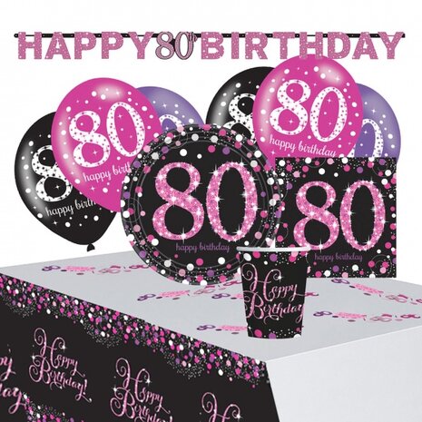 partypakket happy 80th birthday dames roze/zwart 41-delig
