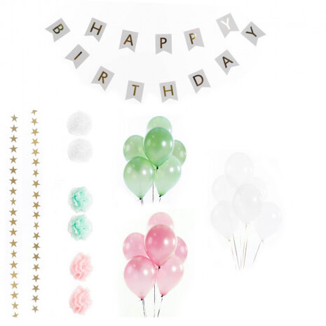 feestversiering groen/roze 27-delig