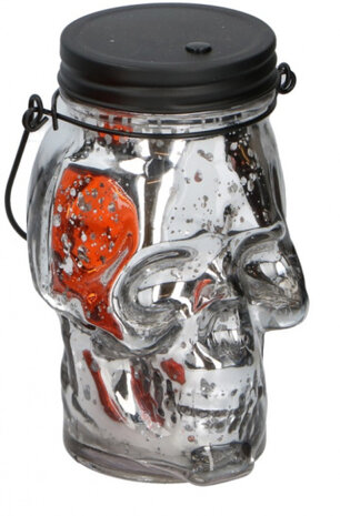 lamp skull Halloween LED 8,5x8x15 cm zilver