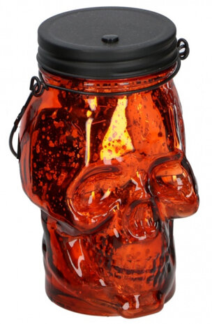 lamp skull Halloween LED 8,5x8x15 cm oranje