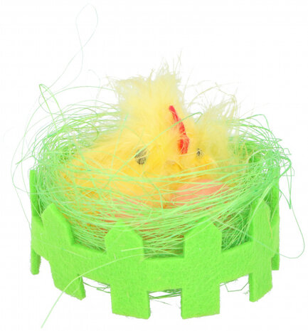 decoratie nestje met kip 8x5 cm groen/geel