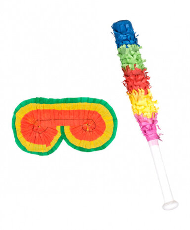 pi&ntilde;ata-set blinddoek/stok 43 cm papier 2-delig