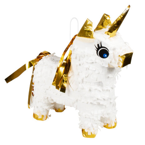 mini-pi&ntilde;ata eenhoorn 21 x 17 cm papier wit/goud