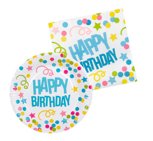 tafelset Happy Birthday papier/karton 24-delig